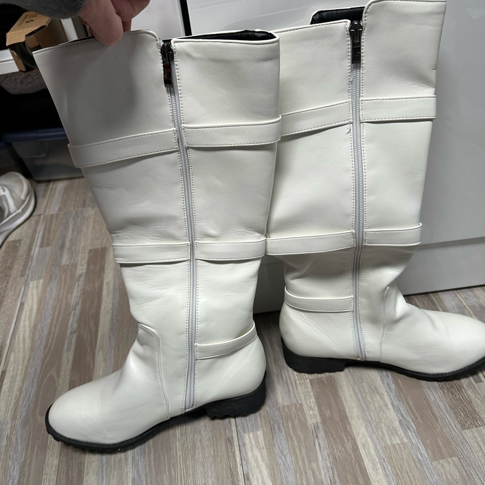 White Buckle Knee-High Boots - Picture 3 of 5